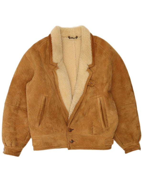 veste en peau de mouton homme vintage UK 42 XL Beige