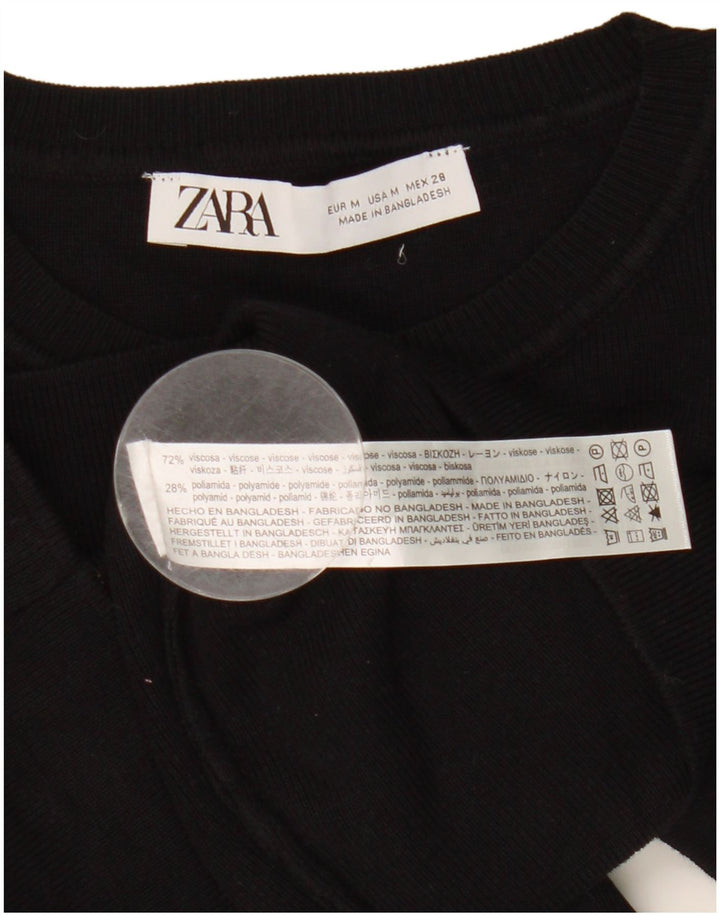 Zara Womens Crop T-Shirt Top UK 12 Medium Black Viscose