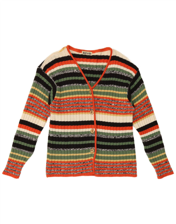 Vintage Womens Cardigan Sweater UK 16 Large Multicoloured Striped Wool