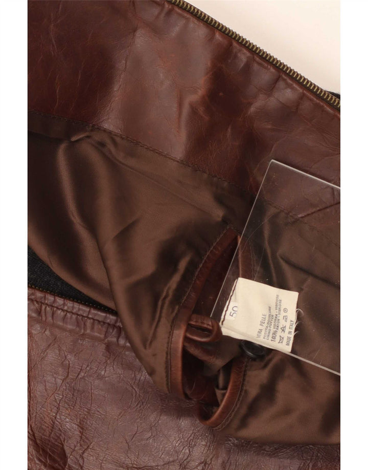 Vintage Mens Bomber Jacket IT 50 Large Brown Colourblock Leather