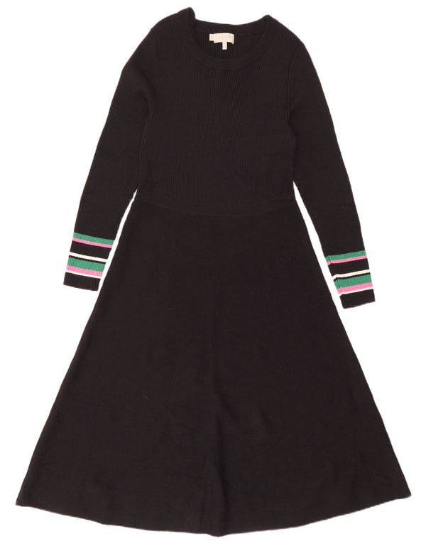 Hobbs Womens Long Sleeve Jumper Dress UK 16 Large Black Striped Merino Wool