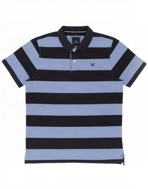 Crew Clothing Mens Polo Shirt Large Navy Blue Striped Cotton