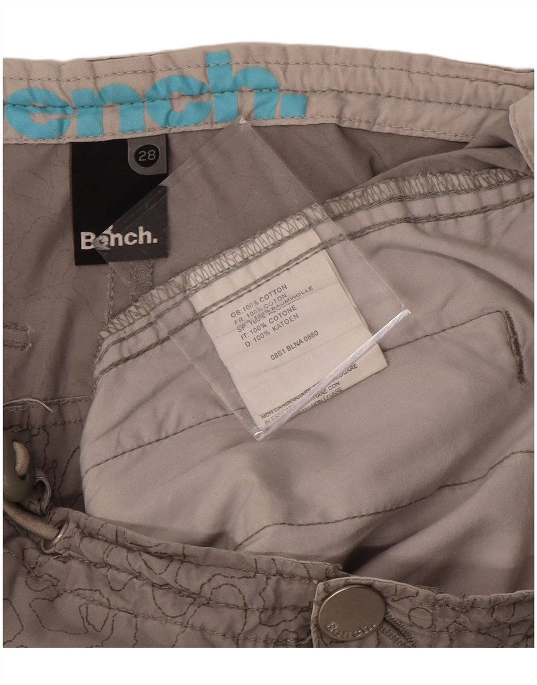 BENCH Mens Cargo Shorts W28 Small  Grey Geometric Cotton