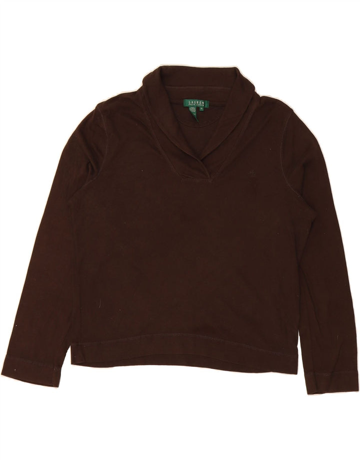 RALPH LAUREN Womens Shawl Neck Sweatshirt Jumper UK 18 XL Brown Cotton Vintage Ralph Lauren and Second-Hand Ralph Lauren from Messina Hembry 