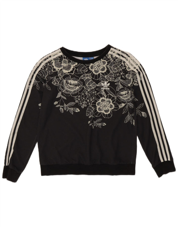 ADIDAS Womens Sweatshirt Jumper UK 10 Small Black Floral Polyester