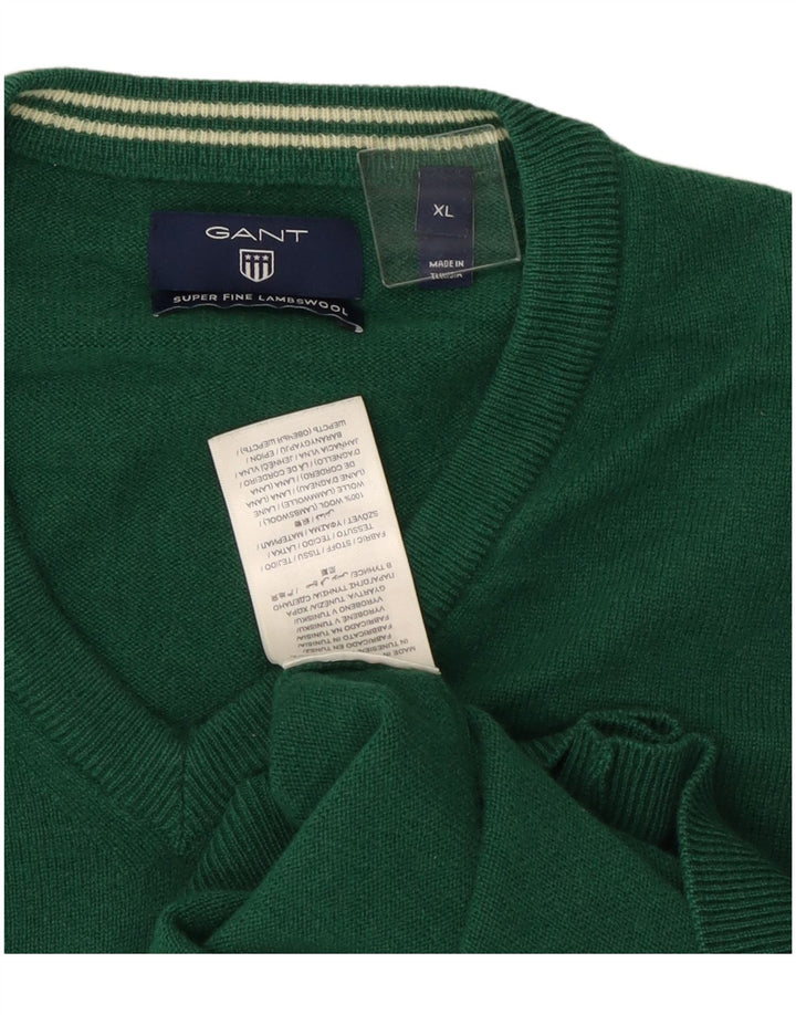 Gant Mens V-Neck Jumper Sweater XL Green Wool