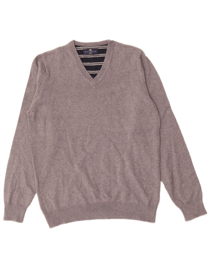 Marks & Spencer Herren-Pullover mit V-Ausschnitt, Größe S, graue Baumwolle