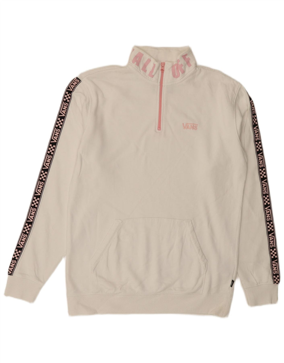 VANS Mens Graphic Zip Neck Sweatshirt Jumper Medium White Cotton