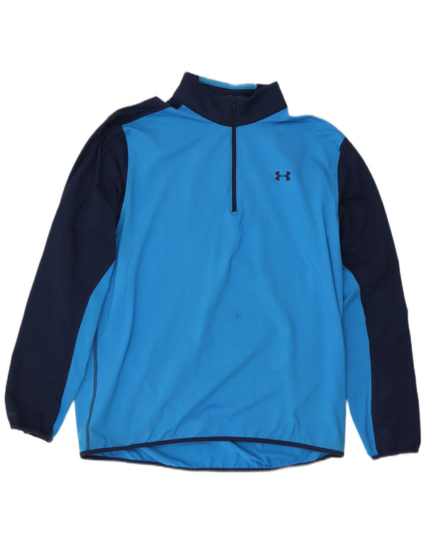 Under Armour Mens Zip Neck Top Long Sleeve XL Blue Colourblock Sports
