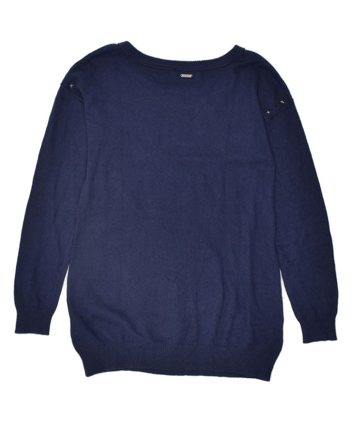 GUESS Womens Los Angeles Boat Neck Jumper Sweater UK 10 Small Navy Blue | Vintage | Thrift | Second-Hand | Used Clothing | Messina Hembry 