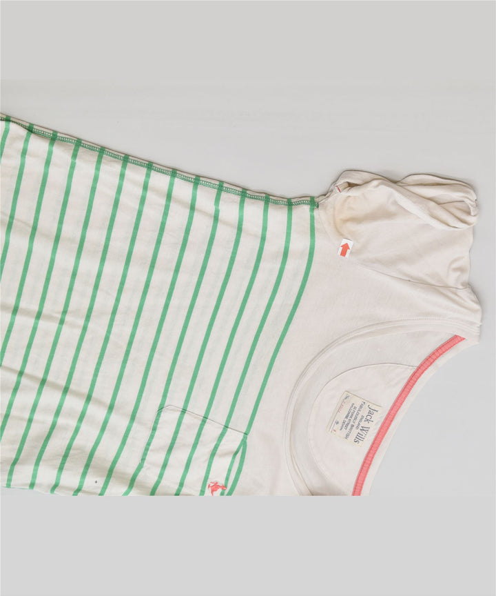 JACK WILLS Womens T-Shirt Top UK 8 Small White Striped Cotton | Vintage | Thrift | Second-Hand | Used Clothing | Messina Hembry 
