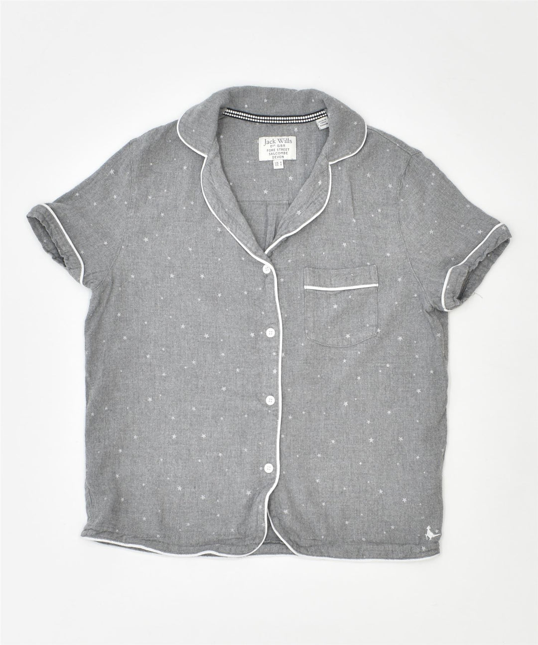 JACK WILLS Womens Short Sleeve Shirt UK 8 Small Grey Spotted Cotton | Vintage | Thrift | Second-Hand | Used Clothing | Messina Hembry 