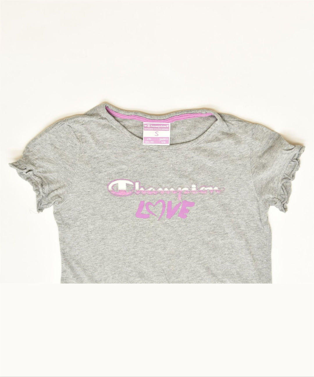 CHAMPION Girls Front Tie Graphic T-Shirt Top 7-8 Years Small Grey Cotton | Vintage | Thrift | Second-Hand | Used Clothing | Messina Hembry 