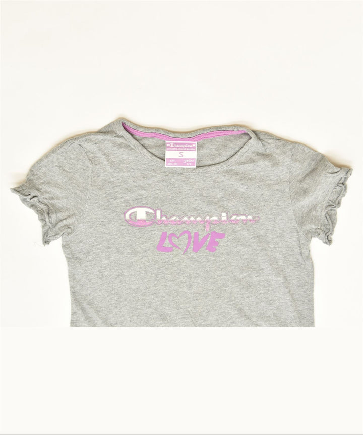 CHAMPION Girls Front Tie Graphic T-Shirt Top 7-8 Years Small Grey Cotton | Vintage | Thrift | Second-Hand | Used Clothing | Messina Hembry 
