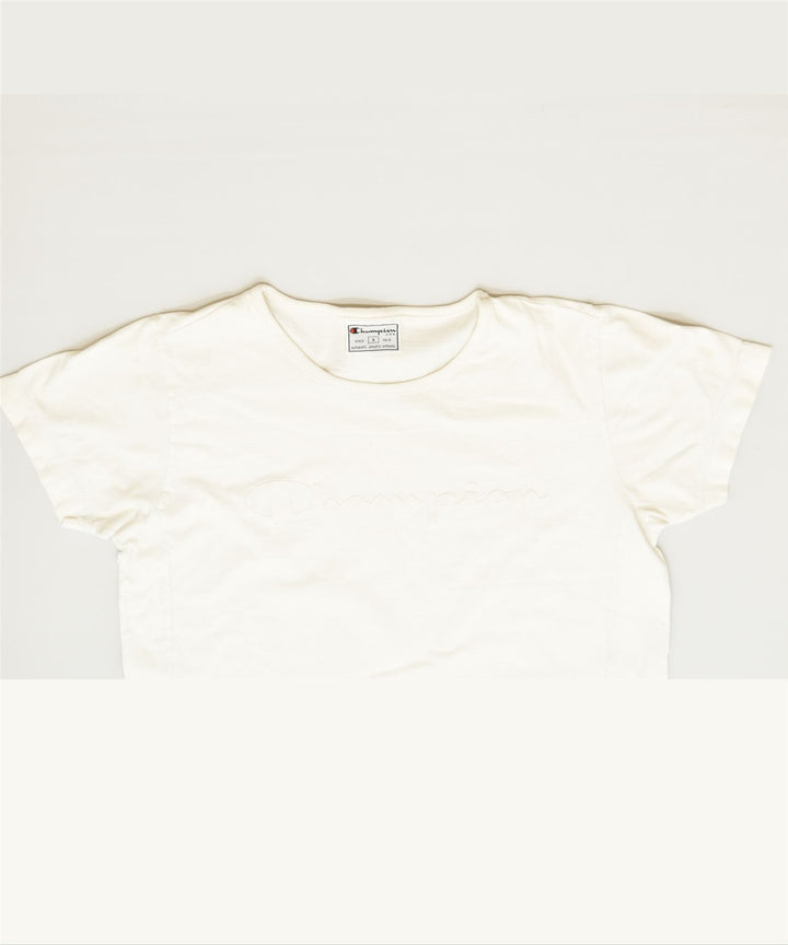 CHAMPION Womens Graphic T-Shirt Top UK 10 small White Cotton | Vintage | Thrift | Second-Hand | Used Clothing | Messina Hembry 