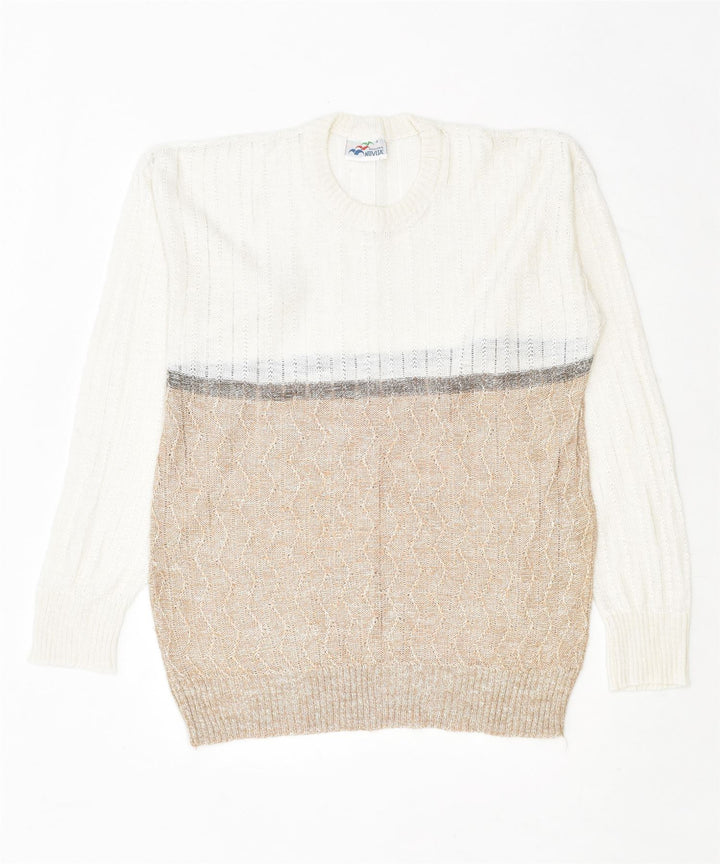 NUVITA Womens Crew Neck Jumper Sweater UK 16 Large Beige Colourblock Linen | Vintage | Thrift | Second-Hand | Used Clothing | Messina Hembry 