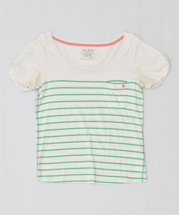 JACK WILLS Womens T-Shirt Top UK 8 Small White Striped Cotton | Vintage | Thrift | Second-Hand | Used Clothing | Messina Hembry 