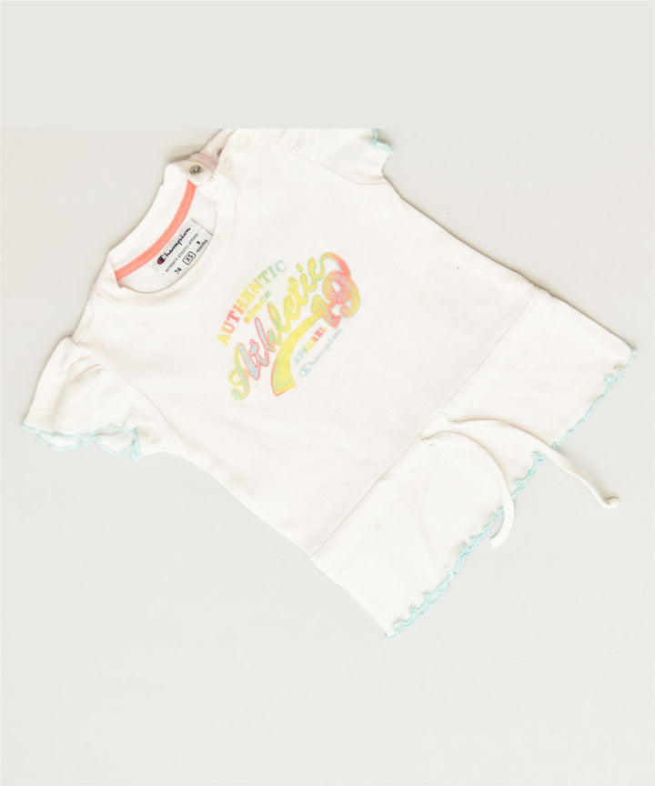 CHAMPION Girls Graphic T-Shirt Top 6-9 Months White Cotton Classic | Vintage | Thrift | Second-Hand | Used Clothing | Messina Hembry 