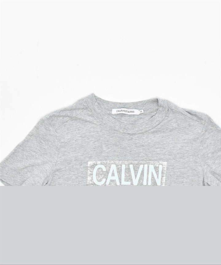 CALVIN KLEIN Womens Graphic T-Shirt Top UK 6 XS Grey Cotton | Vintage | Thrift | Second-Hand | Used Clothing | Messina Hembry 