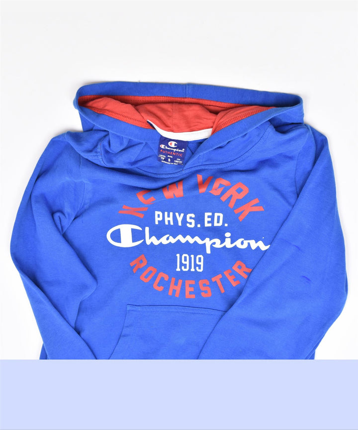 CHAMPION Boys Graphic Hoodie Jumper 7-8 Years Small Blue Cotton | Vintage | Thrift | Second-Hand | Used Clothing | Messina Hembry 