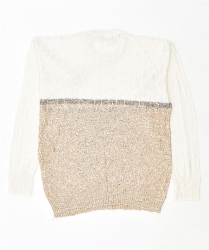 NUVITA Womens Crew Neck Jumper Sweater UK 16 Large Beige Colourblock Linen | Vintage | Thrift | Second-Hand | Used Clothing | Messina Hembry 