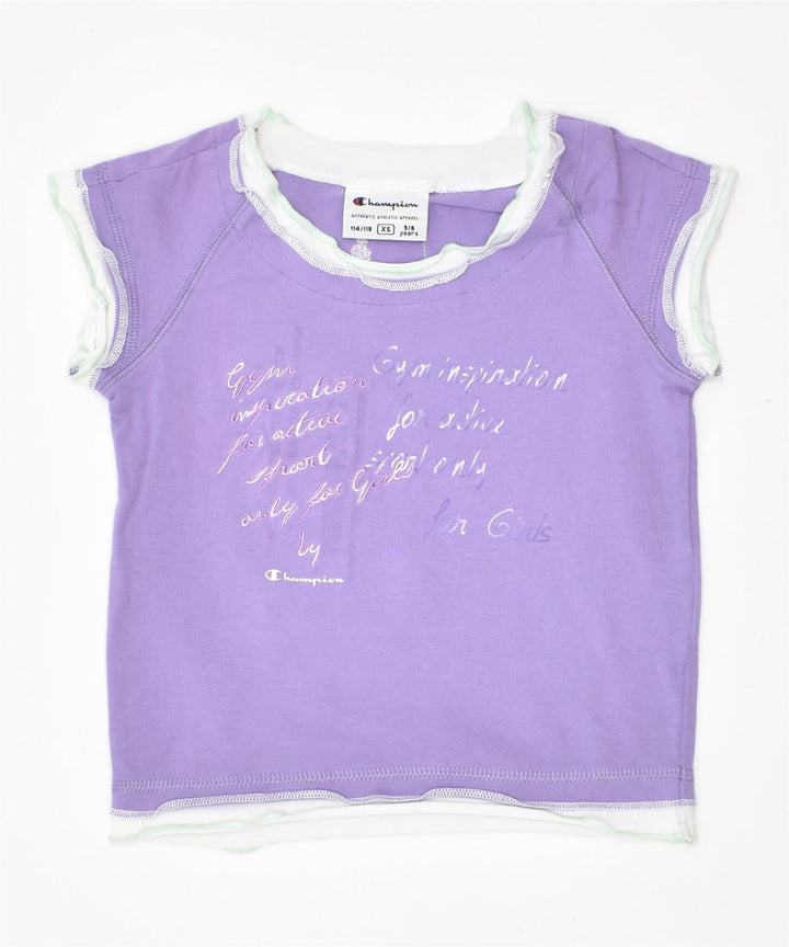 CHAMPION Girls Graphic T-Shirt Top 5-6 Years XS Purple Cotton | Vintage | Thrift | Second-Hand | Used Clothing | Messina Hembry 