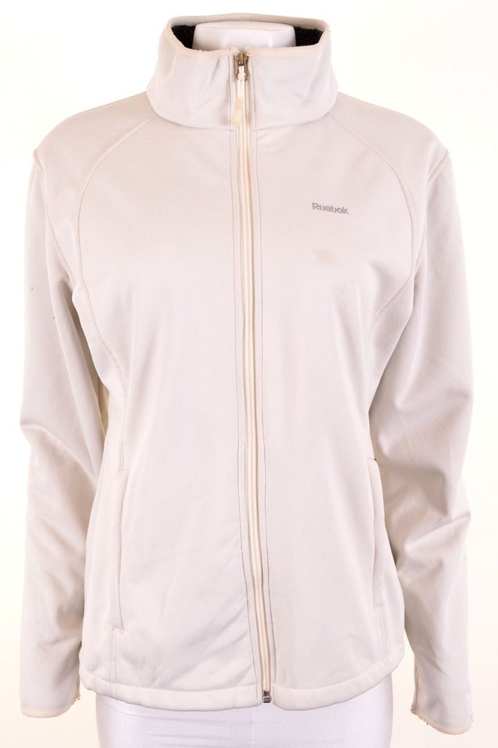 REEBOK Womens Windbreaker Jacket UK 14 Medium Off White Polyester - Second Hand & Vintage Designer Clothing - Messina Hembry