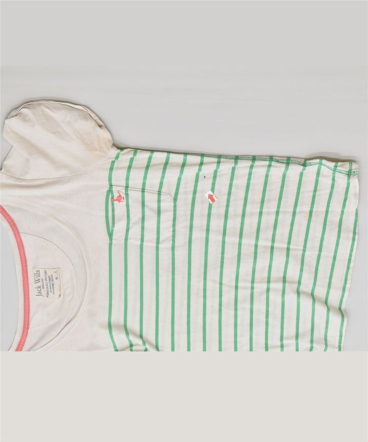 JACK WILLS Womens T-Shirt Top UK 8 Small White Striped Cotton | Vintage | Thrift | Second-Hand | Used Clothing | Messina Hembry 